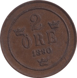1890 2 ORE SWEDEN - WORLD COINS - Cambridgeshire Coins