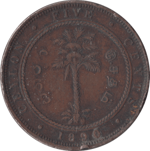 1890 FIVE CENT CEYLON - WORLD COINS - Cambridgeshire Coins