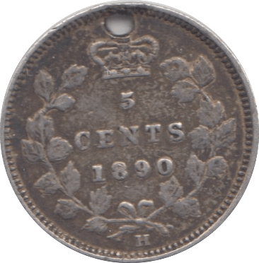1890 H HOLED SILVER FIVE CENTS CANADA - SILVER WORLD COINS - Cambridgeshire Coins