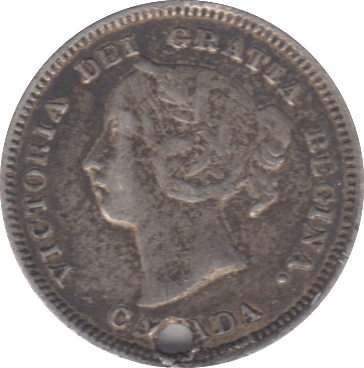 1890 H HOLED SILVER FIVE CENTS CANADA - SILVER WORLD COINS - Cambridgeshire Coins