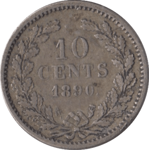 1890 SILVER 10 CENTS NETHERLANDS - SILVER WORLD COINS - Cambridgeshire Coins