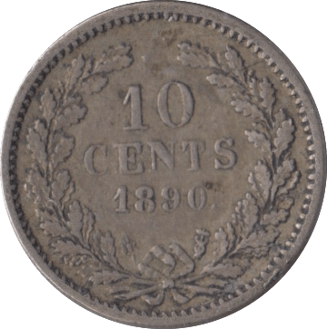 1890 SILVER 10 CENTS NETHERLANDS - SILVER WORLD COINS - Cambridgeshire Coins