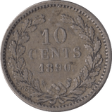 1890 SILVER 10 CENTS NETHERLANDS - SILVER WORLD COINS - Cambridgeshire Coins