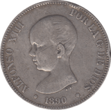 1890 SPAIN SILVER 5 PESETAS - SILVER WORLD COINS - Cambridgeshire Coins
