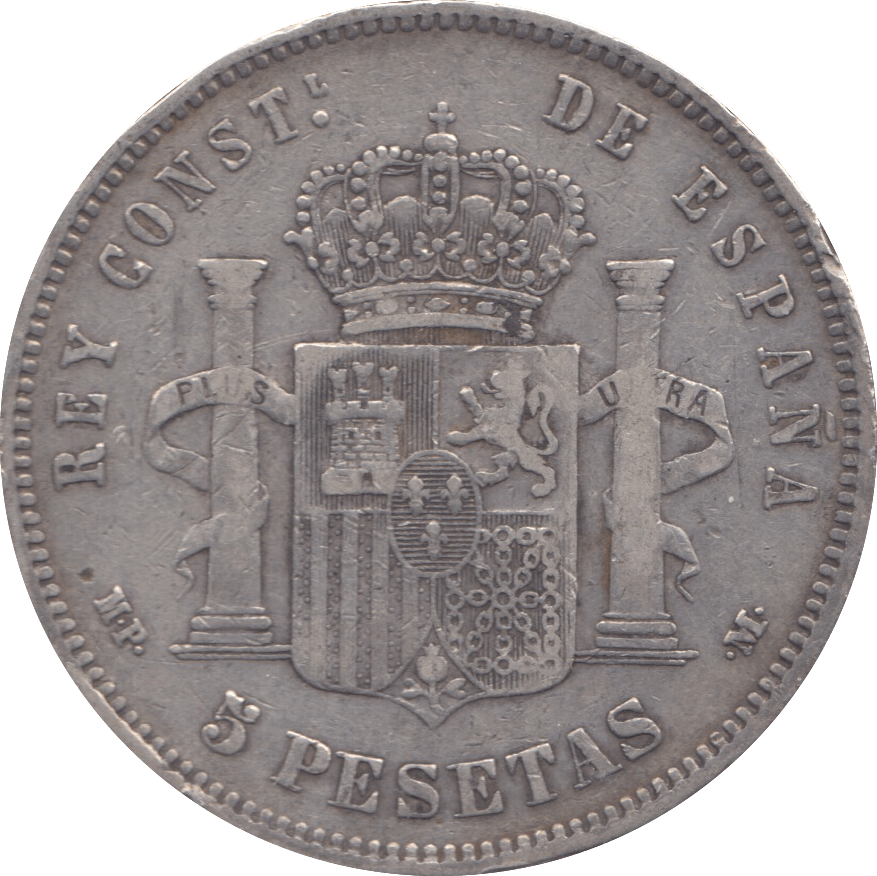 1890 SPAIN SILVER 5 PESETAS - SILVER WORLD COINS - Cambridgeshire Coins