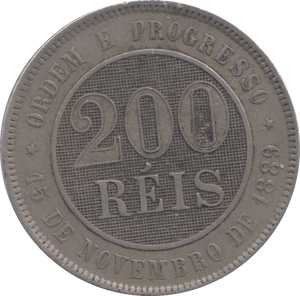 1891 BRAZIN 200 REIS - WORLD COINS - Cambridgeshire Coins