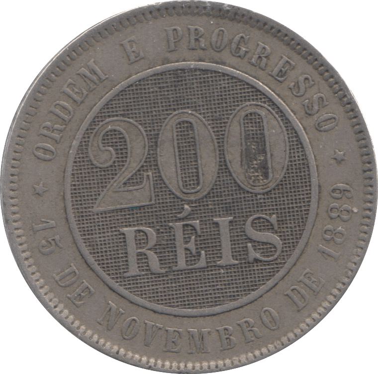 1891 BRAZIN 200 REIS - WORLD COINS - Cambridgeshire Coins