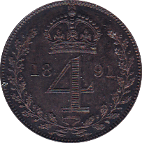 1891 MAUNDY FOURPENCE ( UNC ) - Maundy Coins - Cambridgeshire Coins