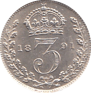 1891 MAUNDY THREEPENCE ( BU ) - Maundy Coins - Cambridgeshire Coins