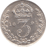 1891 MAUNDY THREEPENCE ( BU ) - Maundy Coins - Cambridgeshire Coins