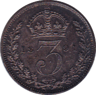 1891 MAUNDY THREEPENCE ( UNC ) - Maundy Coins - Cambridgeshire Coins
