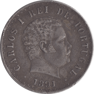 1891 SILVER 500 REIS PORTUGAL - SILVER WORLD COINS - Cambridgeshire Coins