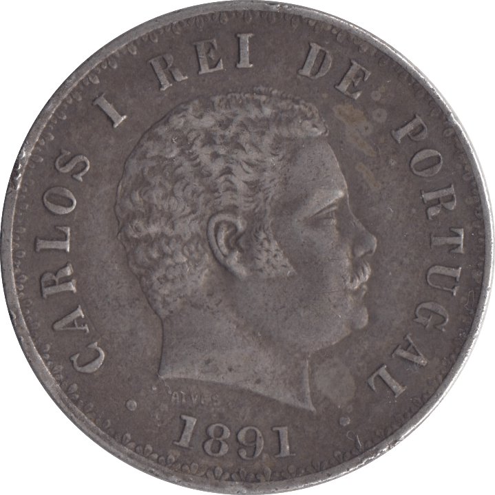 1891 SILVER 500 REIS PORTUGAL - SILVER WORLD COINS - Cambridgeshire Coins