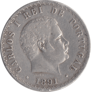 1891 SILVER 500 REIS PORTUGAL - SILVER WORLD COINS - Cambridgeshire Coins