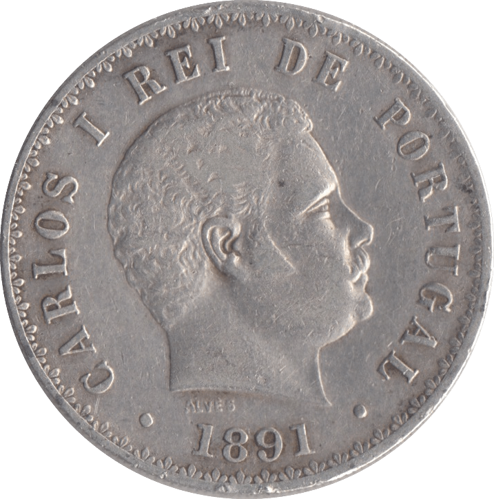 1891 SILVER 500 REIS PORTUGAL - SILVER WORLD COINS - Cambridgeshire Coins