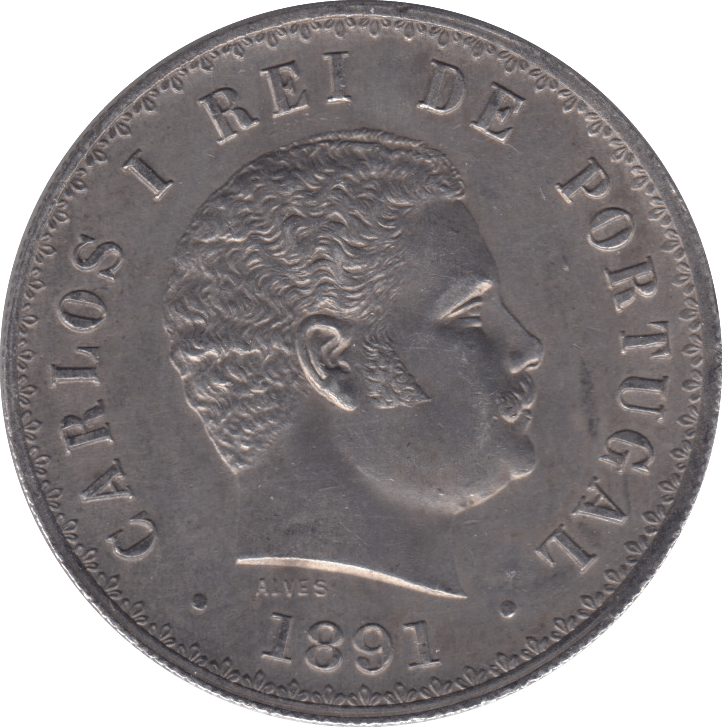 1891 SILVER 500 REIS PORTUGAL - SILVER WORLD COINS - Cambridgeshire Coins