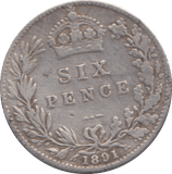 1891 SIXPENCE ( FINE ) 8 - SIXPENCE - Cambridgeshire Coins