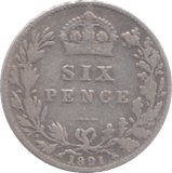 1891 SIXPENCE ( FINE ) 9 - Sixpence - Cambridgeshire Coins
