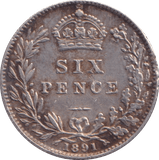 1891 SIXPENCE ( GVF ) - Sixpence - Cambridgeshire Coins