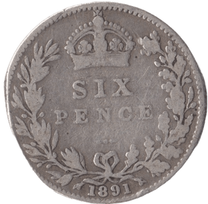 1891 SIXPENCE ( NF ) - Sixpence - Cambridgeshire Coins