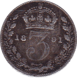 1891 THREEPENCE (F) - Threepence - Cambridgeshire Coins