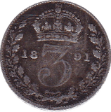 1891 THREEPENCE (F) - Threepence - Cambridgeshire Coins