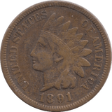 1891 USA ONE CENT - WORLD COINS - Cambridgeshire Coins