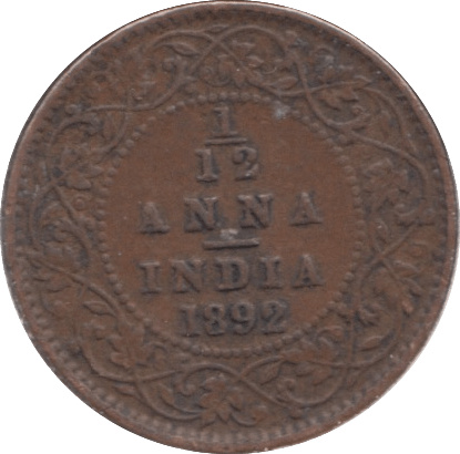 1892 1/12 ANNA BRITISH INDIA - WORLD COINS - Cambridgeshire Coins