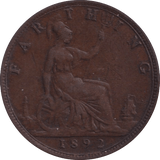 1892 FARTHING ( VF ) - Farthing - Cambridgeshire Coins