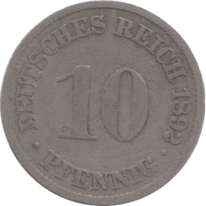 1892 GERMANY 10 PFENNIG - WORLD COINS - Cambridgeshire Coins