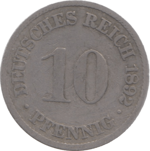1892 GERMANY 10 PFENNIG - WORLD COINS - Cambridgeshire Coins