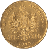 1892 GOLD 10 FRANCS AUSTRIA - Gold World Coins - Cambridgeshire Coins