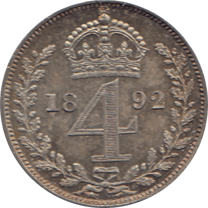 1892 MAUNDY FOURPENCE ( UNC ) - Maundy Coins - Cambridgeshire Coins