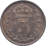 1892 MAUNDY THREEPENCE ( UNC ) - Maundy Coins - Cambridgeshire Coins