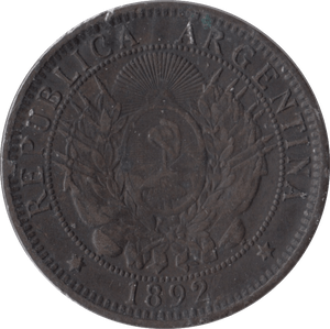 1892 REPUBLIC ARGENTINA 2 CENTAVOS - WORLD COINS - Cambridgeshire Coins