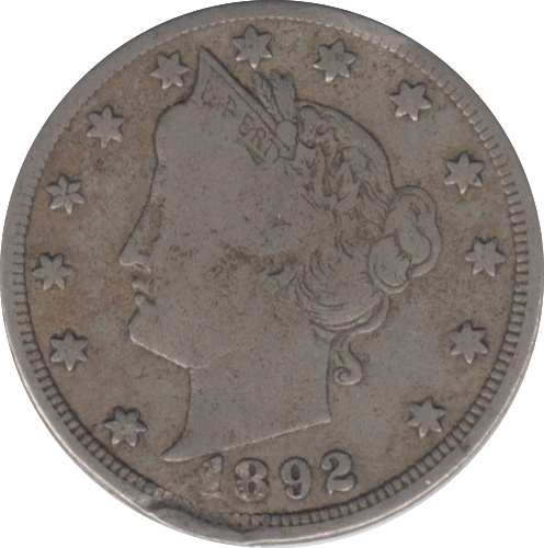 1892 SILVER 5 CENTS USA - SILVER WORLD COINS - Cambridgeshire Coins