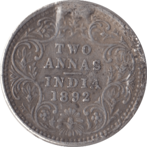 1892 SILVER INDIA TWO ANNAS - SILVER WORLD COINS - Cambridgeshire Coins