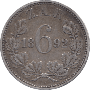 1892 SILVER SIXPENCE BOER REPUBLIC SOUTH AFRICA REF H86 - SILVER WORLD COINS - Cambridgeshire Coins