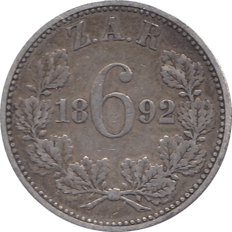 1892 SILVER SIXPENCE BOER REPUBLIC SOUTH AFRICA REF H86 - SILVER WORLD COINS - Cambridgeshire Coins
