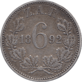 1892 SILVER SIXPENCE BOER REPUBLIC SOUTH AFRICA REF H86 - SILVER WORLD COINS - Cambridgeshire Coins