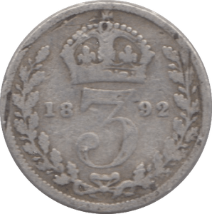 1892 SILVER THREEPENCE ( FAIR ) - Threepence - Cambridgeshire Coins