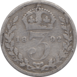 1892 SILVER THREEPENCE ( FAIR ) - Threepence - Cambridgeshire Coins