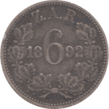 1892 SOUTH AFRICA SILVER SIXPENCE - SILVER WORLD COINS - Cambridgeshire Coins