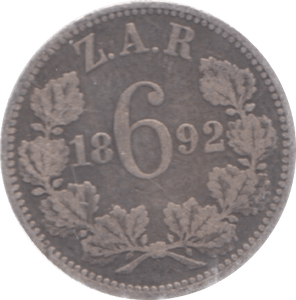 1892 SOUTH AFRICA SILVER SIXPENCE - SILVER WORLD COINS - Cambridgeshire Coins