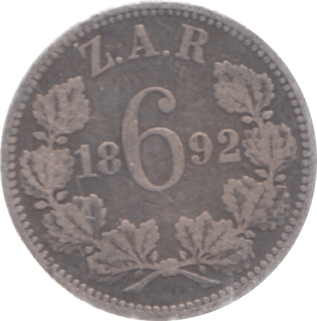 1892 SOUTH AFRICA SILVER SIXPENCE - SILVER WORLD COINS - Cambridgeshire Coins