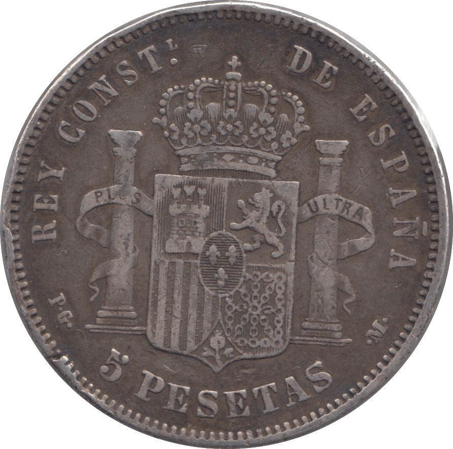 1892 SPAIN SILVER 5 PESETAS - SILVER WORLD COINS - Cambridgeshire Coins