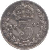 1892 THREEPENCE ( FINE ) 3 - Threepence - Cambridgeshire Coins
