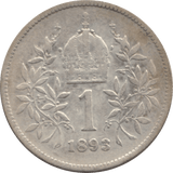 1893 AUSTRIA SILVER KORONA - SILVER WORLD COINS - Cambridgeshire Coins
