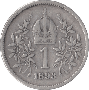 1893 AUSTRIA SILVER KORONA - SILVER WORLD COINS - Cambridgeshire Coins