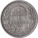 1893 AUSTRIA SILVER KORONA - SILVER WORLD COINS - Cambridgeshire Coins